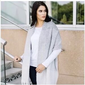 MER SEA Women's Cozy Travel Wrap Blanket Scarf Gray Ombre Stripes 20” X 80”